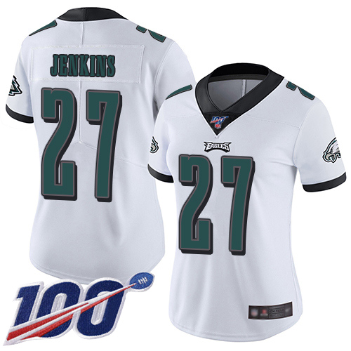 Eagles #27 Malcolm Jenkins White Women's Stitched Football 100th Season Vapor Limited Jersey