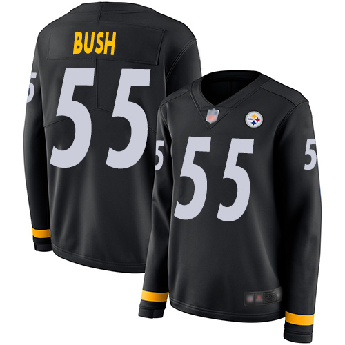 Nike Steelers #55 Devin Bush Black Team Color Women's Stitched NFL Limited Therma Long Sleeve Jersey