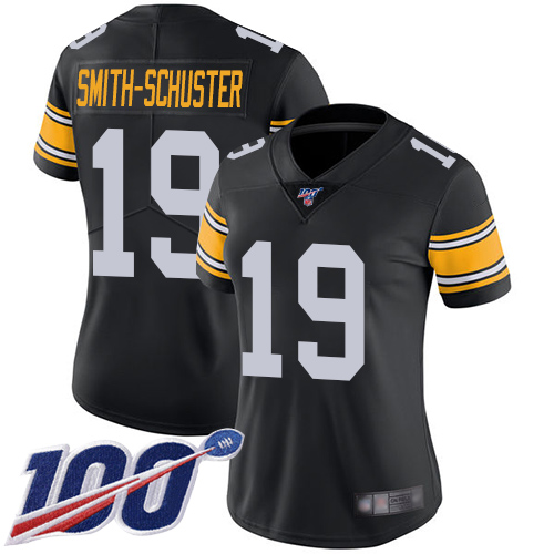 Steelers #19 JuJu Smith-Schuster Black Alternate Women's Stitched Football 100th Season Vapor Limited Jersey