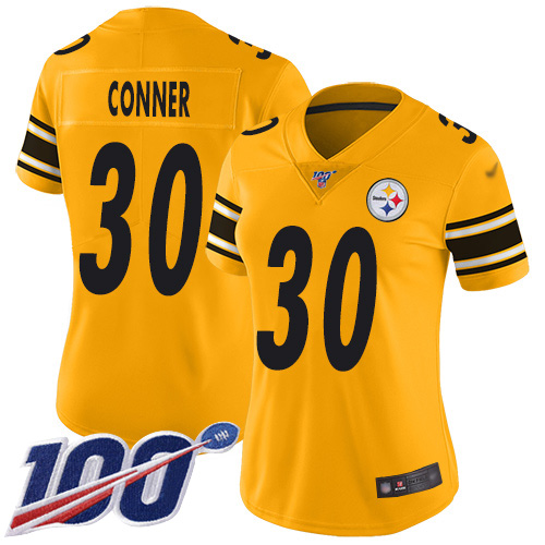 Steelers #30 James Conner Gold Women's Stitched Football Limited Inverted Legend 100th Season Jersey Steelers #30 James Conner Gold Women's Stitched Football Limited Inverted Legend 100th Season Jersey