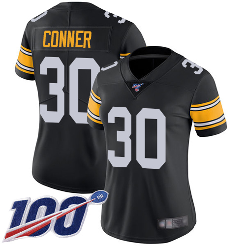 Steelers #30 James Conner Black Alternate Women's Stitched Football 100th Season Vapor Limited Jersey