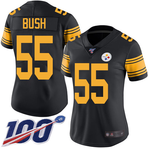 Steelers #55 Devin Bush Black Women's Stitched Football Limited Rush 100th Season Jersey