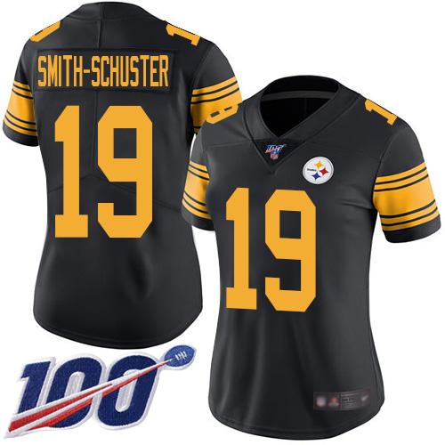 Steelers #19 JuJu Smith-Schuster Black Women's Stitched Football Limited Rush 100th Season Jersey