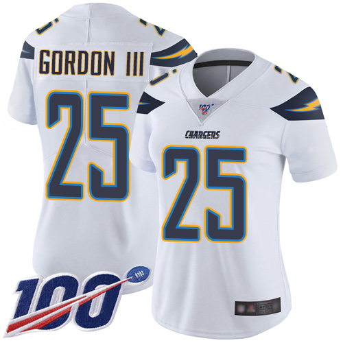 Chargers #25 Melvin Gordon III White Women's Stitched Football 100th Season Vapor Limited Jersey