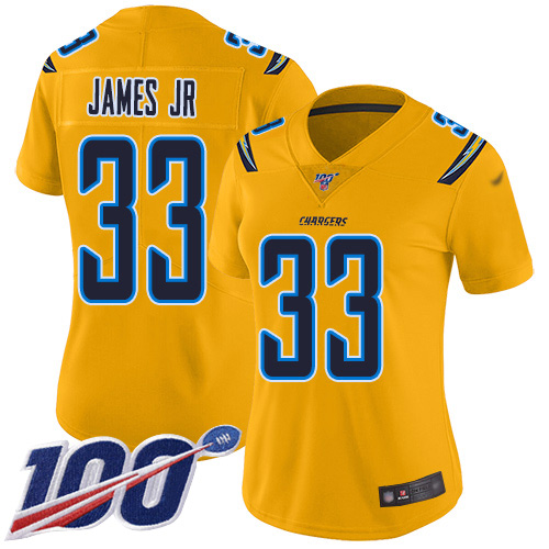Chargers #33 Derwin James Jr Gold Women's Stitched Football Limited Inverted Legend 100th Season Jersey