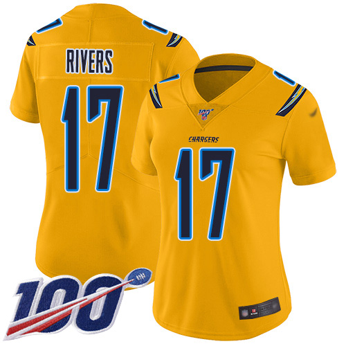 Chargers #17 Philip Rivers Gold Women's Stitched Football Limited Inverted Legend 100th Season Jersey