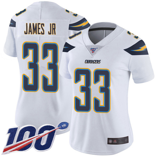 Chargers #33 Derwin James Jr White Women's Stitched Football 100th Season Vapor Limited Jersey