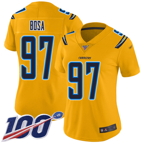 Chargers #97 Joey Bosa Gold Women's Stitched Football Limited Inverted Legend 100th Season Jersey