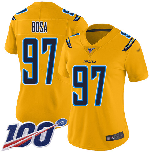 Chargers #97 Joey Bosa Gold Women's Stitched Football Limited Inverted Legend 100th Season Jersey Chargers #97 Joey Bosa Gold Women's Stitched Football Limited Inverted Legend 100th Season Jersey