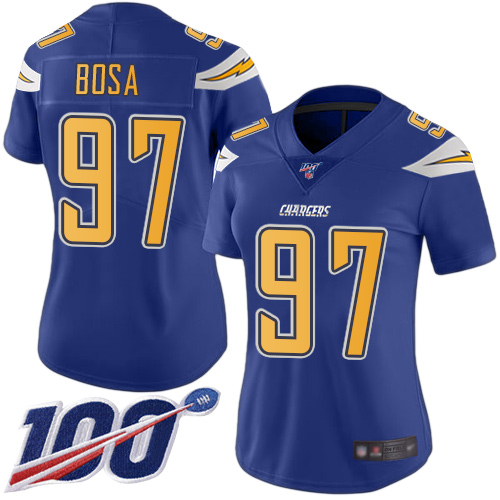 Chargers #97 Joey Bosa Electric Blue Women's Stitched Football Limited Rush 100th Season Jersey
