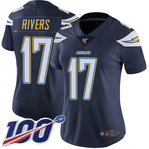 Chargers #17 Philip Rivers Navy Blue Team Color Women's Stitched Football 100th Season Vapor Limited Jersey