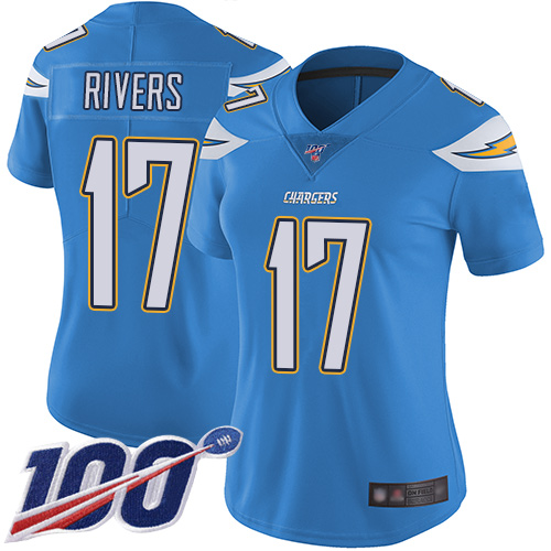 Chargers #17 Philip Rivers Electric Blue Alternate Women's Stitched Football 100th Season Vapor Limited Jersey