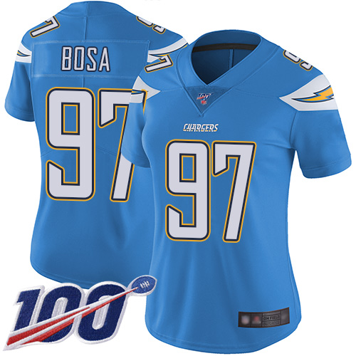 Chargers #97 Joey Bosa Electric Blue Alternate Women's Stitched Football 100th Season Vapor Limited Jersey