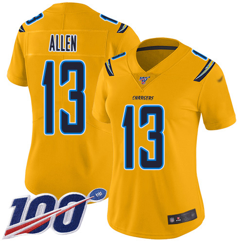 Chargers #13 Keenan Allen Gold Women's Stitched Football Limited Inverted Legend 100th Season Jersey