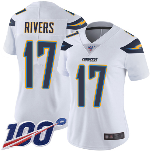Chargers #17 Philip Rivers White Women's Stitched Football 100th Season Vapor Limited Jersey