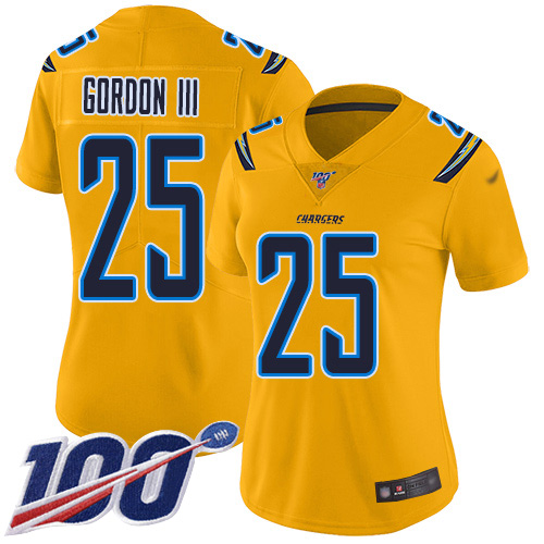 Chargers #25 Melvin Gordon III Gold Women's Stitched Football Limited Inverted Legend 100th Season Jersey