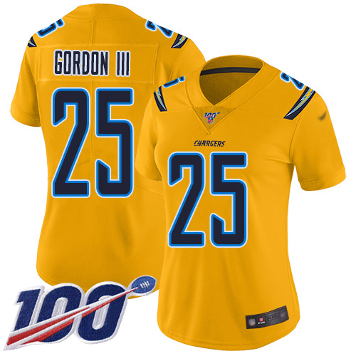 Chargers #25 Melvin Gordon III Gold Women's Stitched Football Limited Inverted Legend 100th Season Jersey Chargers #25 Melvin Gordon III Gold Women's Stitched Football Limited Inverted Legend 100th Season Jersey