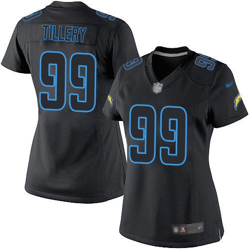 Chargers #99 Jerry Tillery Black Impact Women's Stitched Football Limited Jersey