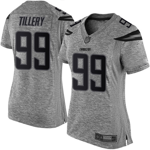 Chargers #99 Jerry Tillery Gray Women's Stitched Football Limited Gridiron Gray Jersey