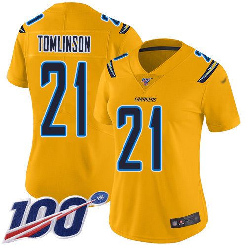 Chargers #21 LaDainian Tomlinson Gold Women's Stitched Football Limited Inverted Legend 100th Season Jersey