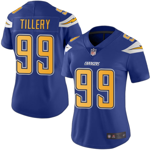 Nike Chargers #99 Jerry Tillery Electric Blue Women's Stitched NFL Limited Rush Jersey