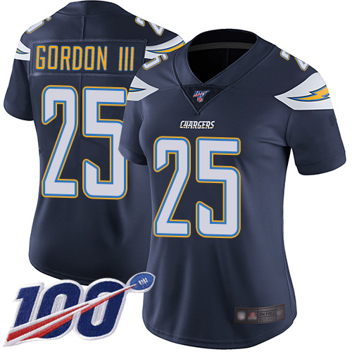 Chargers #25 Melvin Gordon III Navy Blue Team Color Women's Stitched Football 100th Season Vapor Limited Jersey