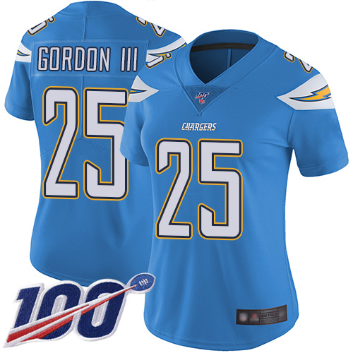Chargers #25 Melvin Gordon III Electric Blue Alternate Women's Stitched Football 100th Season Vapor Limited Jersey