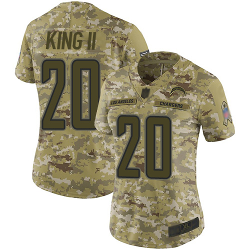 Chargers #20 Desmond King II Camo Women's Stitched Football Limited 2018 Salute to Service Jersey