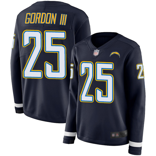 Nike Chargers #25 Melvin Gordon III Navy Blue Team Color Women's Stitched NFL Limited Therma Long Sleeve Jersey
