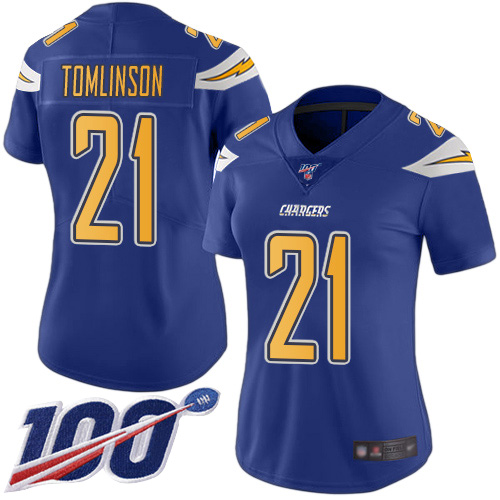 Chargers #21 LaDainian Tomlinson Electric Blue Women's Stitched Football Limited Rush 100th Season Jersey Chargers #21 LaDainian Tomlinson Electric Blue Women's Stitched Football Limited Rush 100th Season Jersey