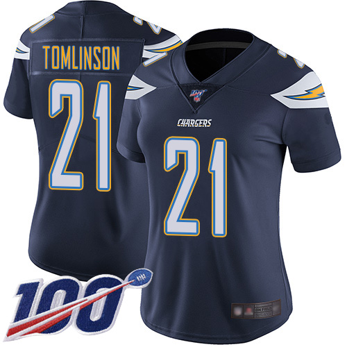 Chargers #21 LaDainian Tomlinson Navy Blue Team Color Women's Stitched Football 100th Season Vapor Limited Jersey
