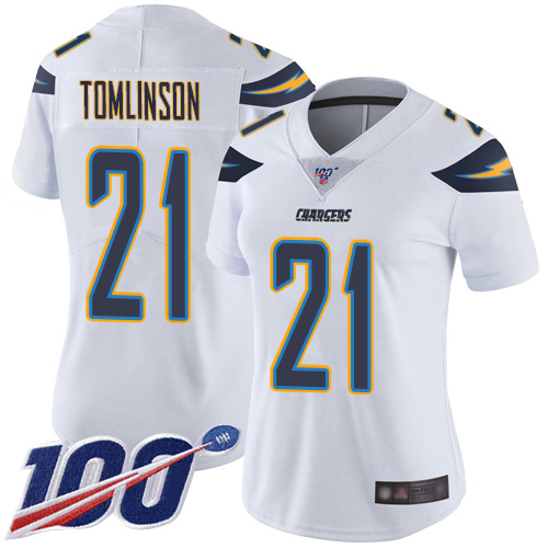 Chargers #21 LaDainian Tomlinson White Women's Stitched Football 100th Season Vapor Limited Jersey