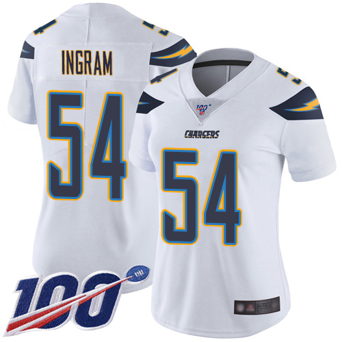 Chargers #54 Melvin Ingram White Women's Stitched Football 100th Season Vapor Limited Jersey