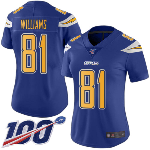 Chargers #81 Mike Williams Electric Blue Women's Stitched Football Limited Rush 100th Season Jersey
