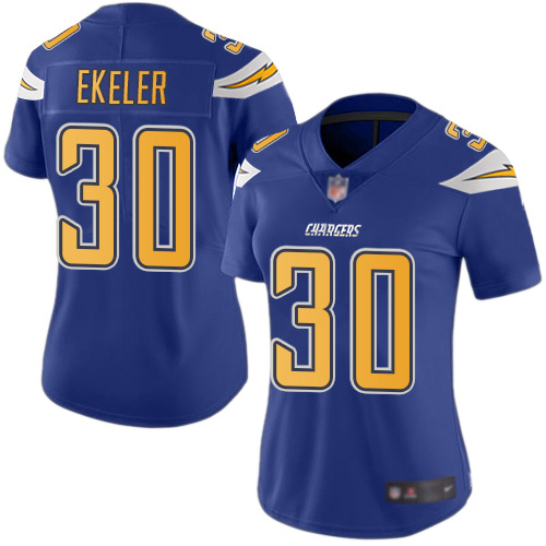 Chargers #30 Austin Ekeler Electric Blue Women's Stitched Football Limited Rush Jersey