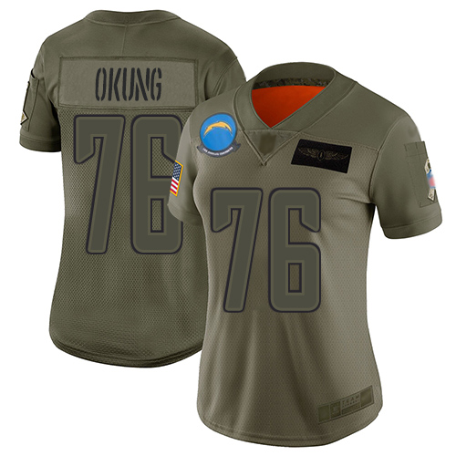 Chargers #76 Russell Okung Camo Women's Stitched Football Limited 2019 Salute to Service Jersey