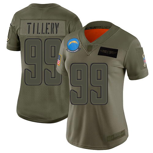 Chargers #99 Jerry Tillery Camo Women's Stitched Football Limited 2019 Salute to Service Jersey