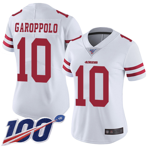 49ers #10 Jimmy Garoppolo White Women's Stitched Football 100th Season Vapor Limited Jersey