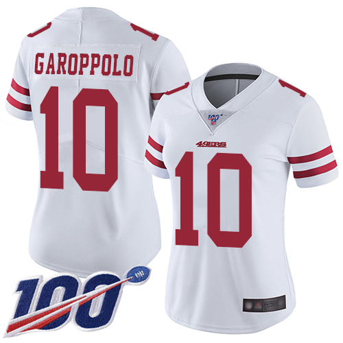 49ers #10 Jimmy Garoppolo White Women's Stitched Football 100th Season Vapor Limited Jersey 49ers #10 Jimmy Garoppolo White Women's Stitched Football 100th Season Vapor Limited Jersey