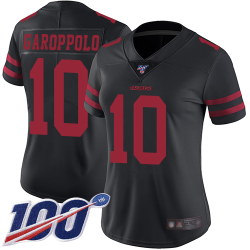 49ers #10 Jimmy Garoppolo Black Alternate Women's Stitched Football 100th Season Vapor Limited Jersey