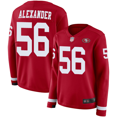 Nike 49ers #56 Kwon Alexander Red Team Color Women's Stitched NFL Limited Therma Long Sleeve Jersey