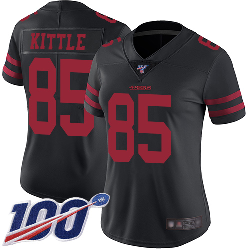 49ers #85 George Kittle Black Alternate Women's Stitched Football 100th Season Vapor Limited Jersey