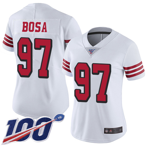 49ers #97 Nick Bosa White Rush Women's Stitched Football Limited 100th Season Jersey 49ers #97 Nick Bosa White Rush Women's Stitched Football Limited 100th Season Jersey