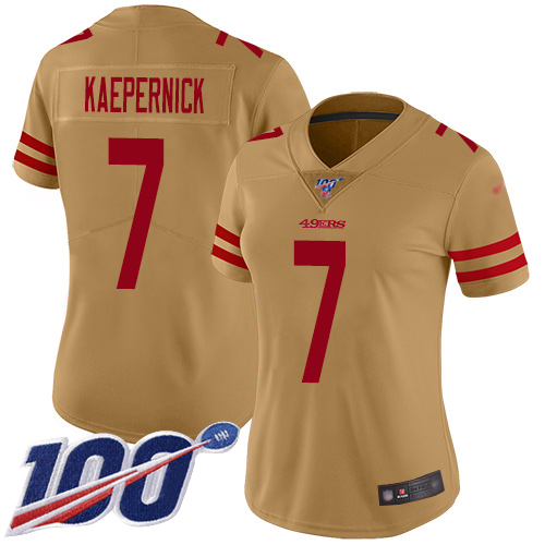 49ers #7 Colin Kaepernick Gold Women's Stitched Football Limited Inverted Legend 100th Season Jersey