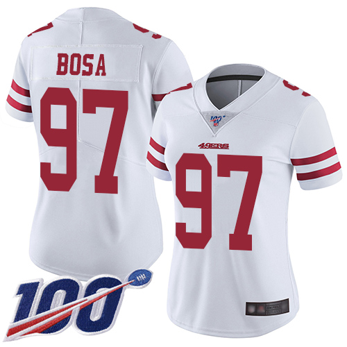 49ers #97 Nick Bosa White Women's Stitched Football 100th Season Vapor Limited Jersey 49ers #97 Nick Bosa White Women's Stitched Football 100th Season Vapor Limited Jersey