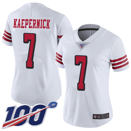 49ers #7 Colin Kaepernick White Rush Women's Stitched Football Limited 100th Season Jersey