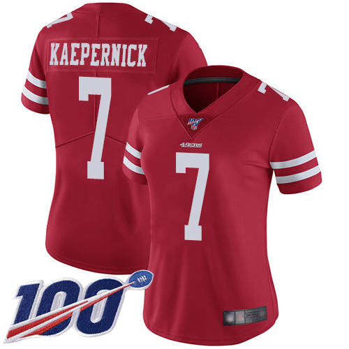 49ers #7 Colin Kaepernick Red Team Color Women's Stitched Football 100th Season Vapor Limited Jersey