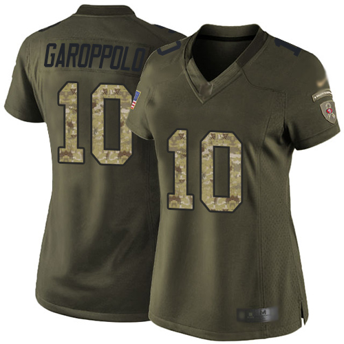49ers #10 Jimmy Garoppolo Green Women's Stitched Football Limited 2015 Salute to Service Jersey