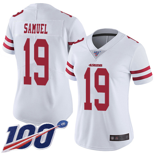 49ers #19 Deebo Samuel White Women's Stitched Football 100th Season Vapor Limited Jersey