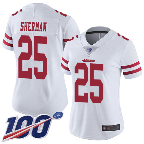 49ers #25 Richard Sherman White Women's Stitched Football 100th Season Vapor Limited Jersey